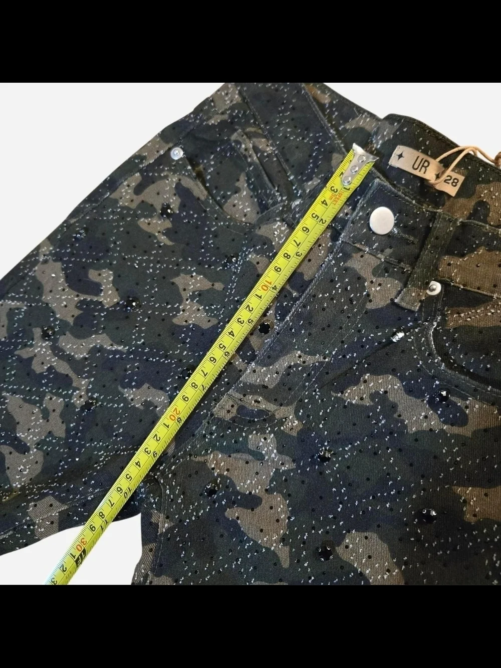 Embellish Rhinestone Camo Straight Flare Jeans - Green Camo - Picture 7 of 8